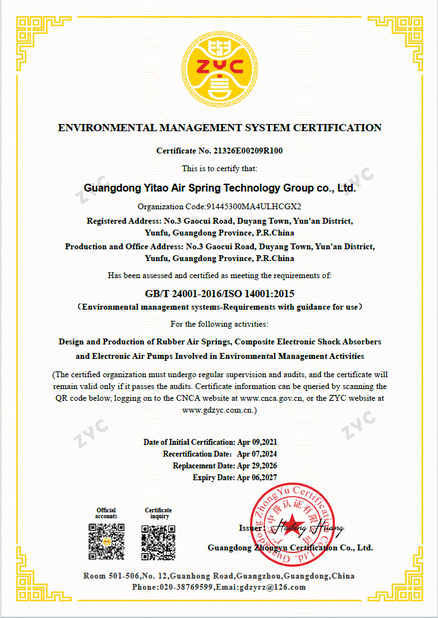 TRUNG QUỐC Yitao Air Spring Group Chứng chỉ